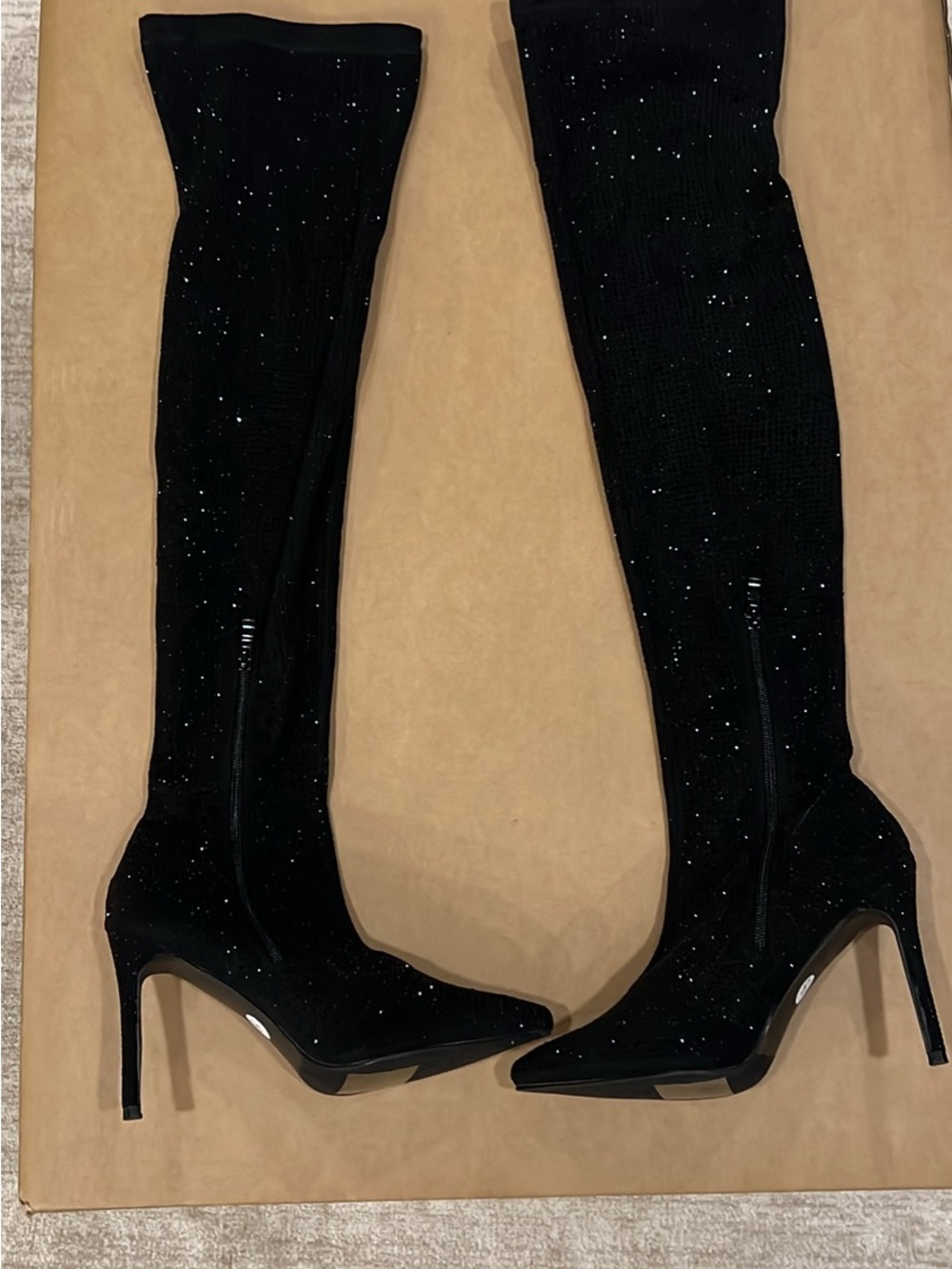 Forever 21 Black Sparkle Over-the-Knee Stiletto Boots